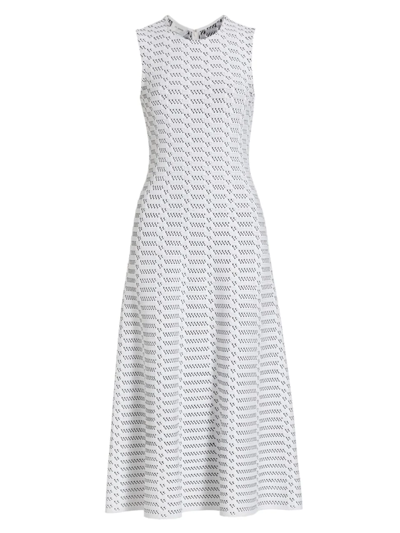 St John St. John Collection Two-tone Jacquard Fit & Flare Midi Dress In Optic White Black