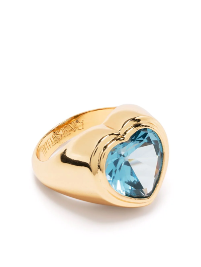 Timeless Pearly Crystal-embellished Signet Ring In Blue