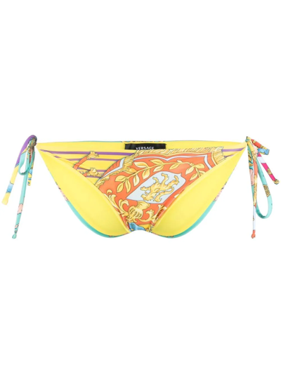 Versace Baroque Pattern-print Bikini Bottoms In Gelb