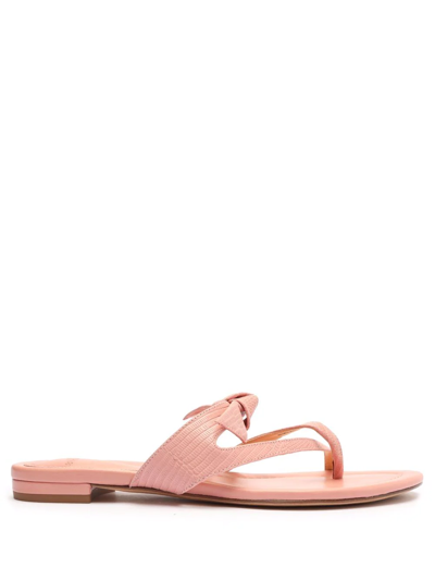 Alexandre Birman Clarita Summer Croc-embossed Leather Flat Sandals In Pink