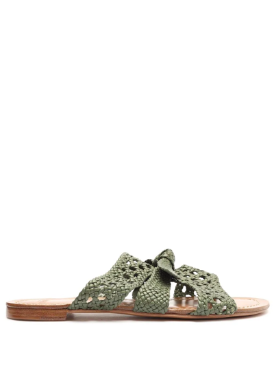 Alexandre Birman Clarita Braided Leather Flat Mules In Green Tea