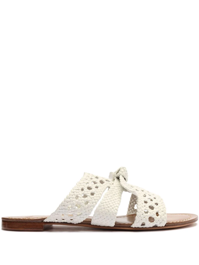 Alexandre Birman Clarita Braided Leather Flat Mules In White