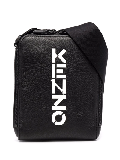 Kenzo Logo-print Leather Messenger Bag In Schwarz