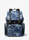 MICHAEL KORS COOPER PRINTED DENIM AND LEATHER BACKPACK