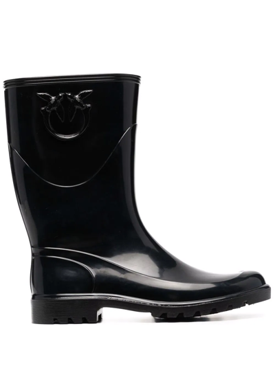 Pinko Love-embossed Wellington Boots In Schwarz