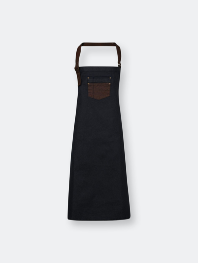 Premier Unisex Adults Division Waxed Look Faux Leather Denim Bib Apron In Black