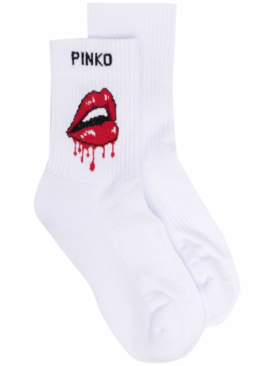 Pinko Dripping-lips Logo Socks In White