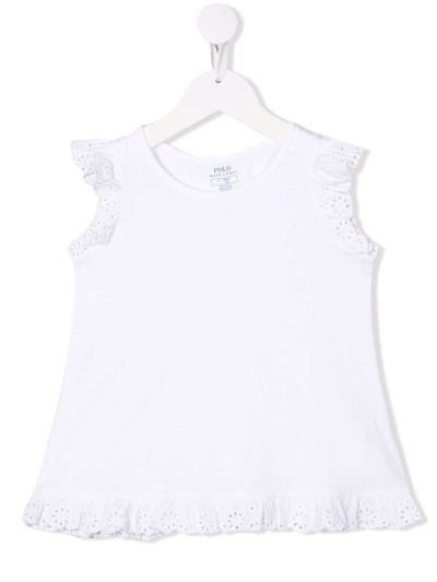 Ralph Lauren Kids' Floral-lace Detail T-shirt In White