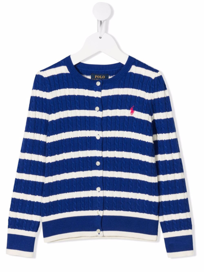 Ralph Lauren Kids' Striped Cable-knit Cardigan In Blue