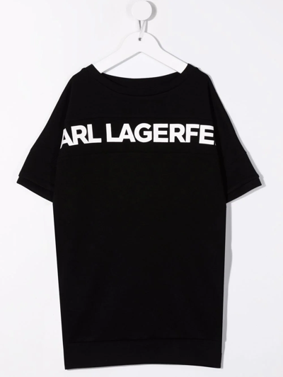 Karl Lagerfeld Kids' Logo印花卫衣式连衣裙 In Black