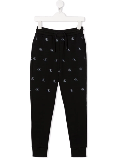 Calvin Klein Kids' All-over Logo-print Track Pants In Black