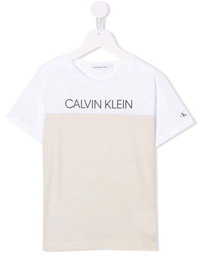Calvin Klein Kids' Logo-print T-shirt In Neutrals