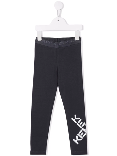 Kenzo Kids' Cross Logo-print Leggings In Antracite