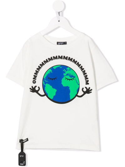 Yporqué Kids' Earth-print Short-sleeve T-shirt In White