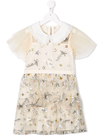 Self-portrait Kids' Floral-embellished Midi Dress In Cream