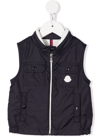 Moncler Babies' Logo Patch Zip-up Gilet In Blue