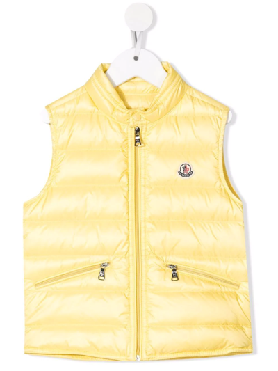 Moncler Kids' Logo-patch Quilted Gilet In Yellow