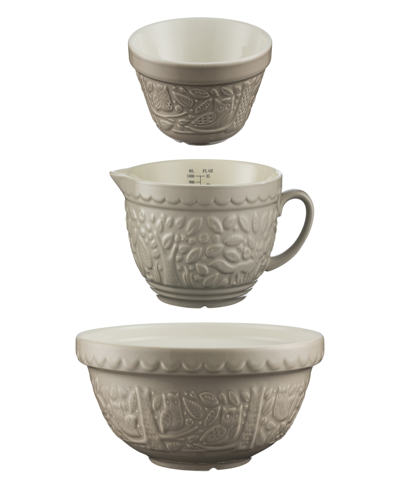 Mason Cash In The Forest Owl Mixing, Measuring And All-purpose Bowls, Set Of 3 In Stone