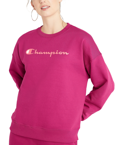 Champion Women's Logo Fleece Crewneck Sweatshirt In White