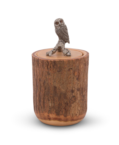 Vagabond House Owl Wood Canister In Pewter