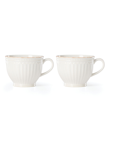 Lenox French Perle Groove Blue 2pc Latte Mug Set In White