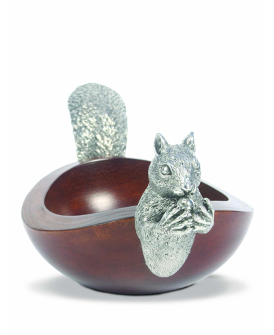 Vagabond House Pewter Metal Squirrel Head And Tail Wood Nut Bowl