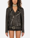 Dolce & Gabbana Belted Leather Biker Jacket In Black