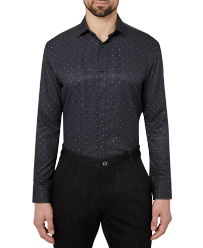 Society Of Threads Slim-fit Non-iron Geo Print Performance Stretch Cooling Dress Shirt In Black