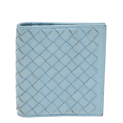 Pre-owned Bottega Veneta Light Blue Intrecciato Leather Wallet