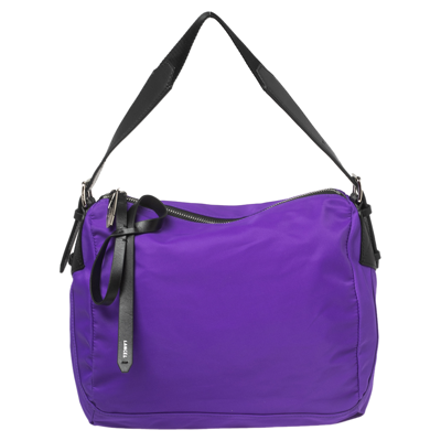 Pre-owned Lancel Purple/black Nylon And Leather Bow June Hobo