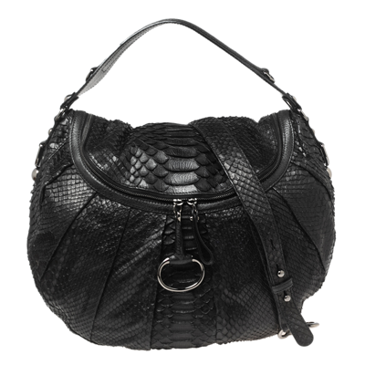 Pre-owned Gucci Black Python And Leather Medium Icon Bit Convertible Hobo