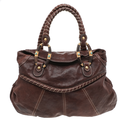 Pre-owned Valentino Garavani Brown Leather Braided Handle Shoulder Bag