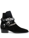 Amiri Chain-embellished Buckled Suede Ankle Boots In Black