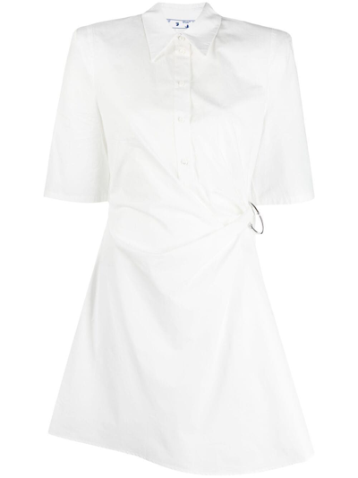 Off-white Gathered Short-sleeved Cotton Mini Dress In White