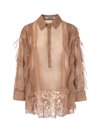 Valentino Pintucked Lace-trimmed Silk-chiffon Blouse In Beige