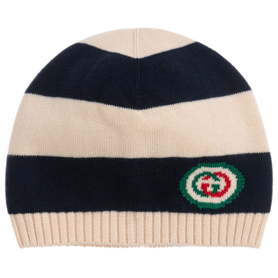 Gucci Babies' Blue & Ivory Striped Gg Hat
