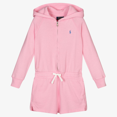 Polo Ralph Lauren Babies' Girls Pink Hooded Cotton Playsuit