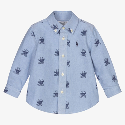 Ralph Lauren Babies' Boys Blue Oxford Cotton Bear Shirt