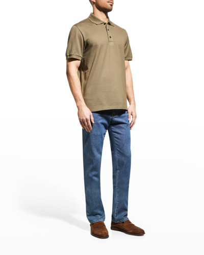 Brioni Men's Piquet Cotton Polo Shirt In Olive Gree