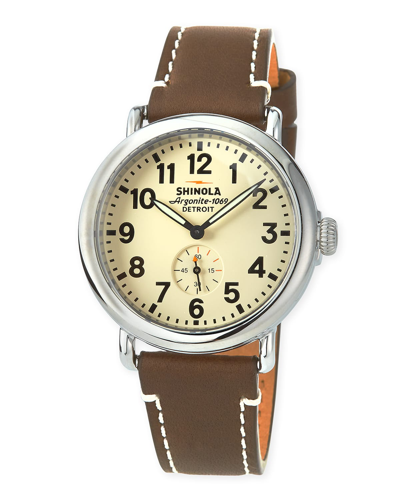 Shinola Men's 47mm Runwell Men's Watch, White/brown In Stainless Steel Tan