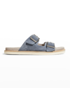Brunello Cucinelli Pebble Silver-toned-hardware Leather Sandals In Blue