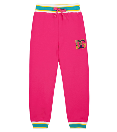 Dolce & Gabbana Kids' Logo Cotton Jersey Sweatpants In Rosa Shocking