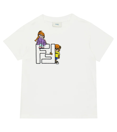 Fendi Kids' Logo Embroidered Jersey T-shirt In White