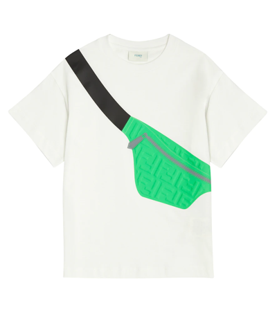 Fendi Kids' Printed Cotton Jersey T-shirt In Gesso+edamame
