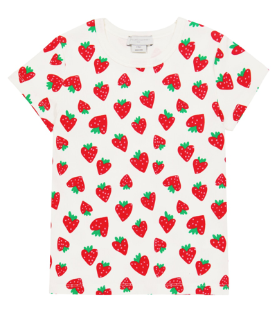 Stella Mccartney Kids White Printed Stretch-cotton T-shirt In Bianco/rosso