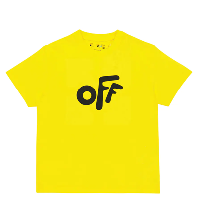 Off-white Kids' Off Rounded Cotton Jersey T-shirt In Yellow