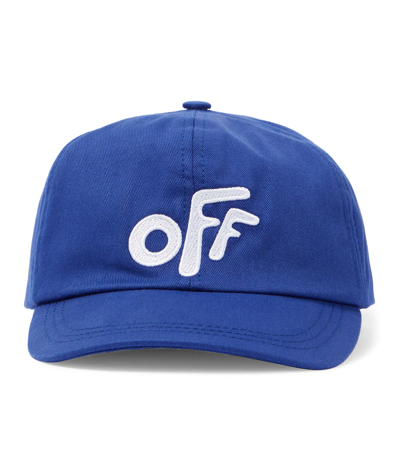 Off-white Kids' Logo Embroidered Cotton Baseball Cap In Blue