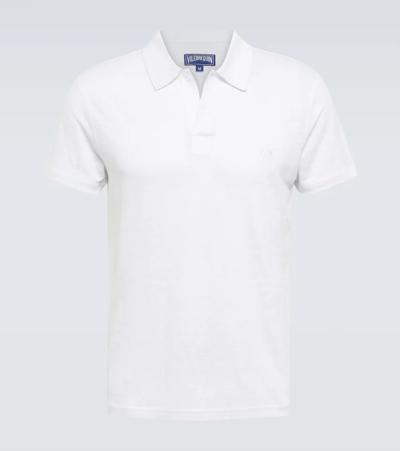 Vilebrequin Regular Fit Short Sleeve Linen Polo Shirt In White