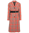 Acne Studios Belted Wide Shoulder Chequered Long Coat In Red/brown