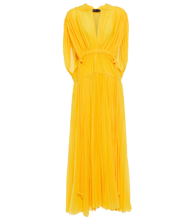 Proenza Schouler Pleated V-neck Stretch-crepe Midi Dress In Lemon